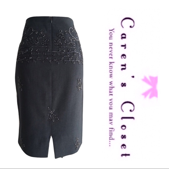 David Meister Charcoal Gray Beaded Pencil Skirt - Picture 2 of 3